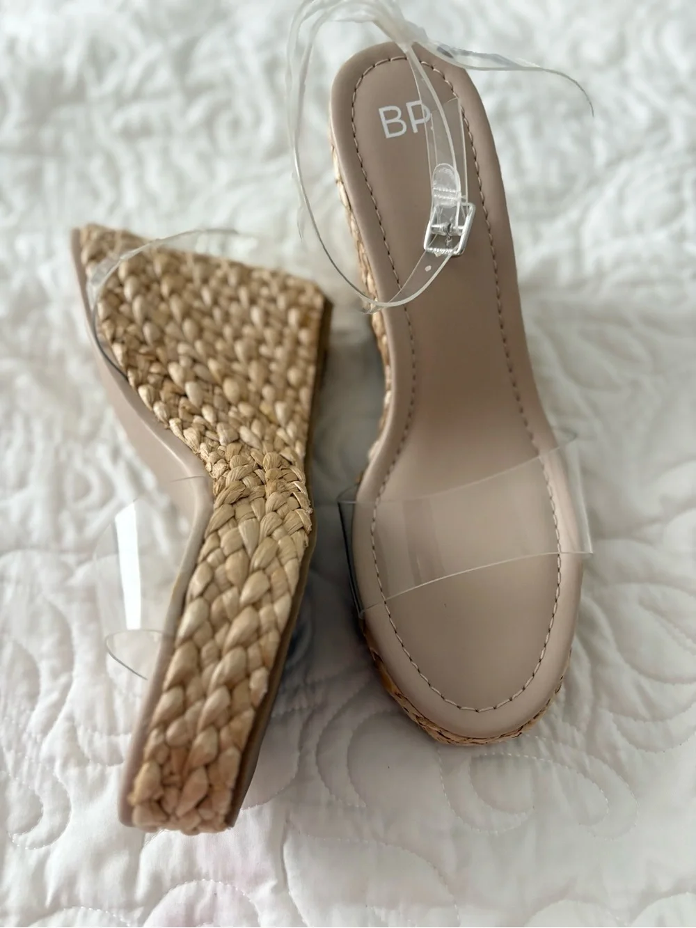 BP Ginny Espadrille Clear-Strap Ankle Strap Wedge Sandal